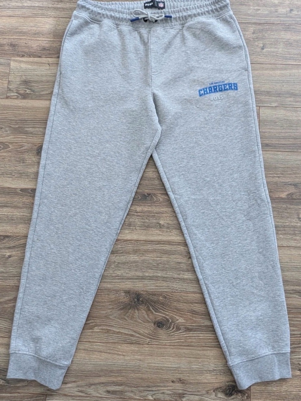 Boss Light Gray Sweatpants with Blue Chargers NWT . #CHARGERS #BOSS.  Sz.Large